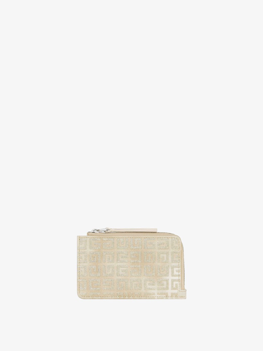 Women Givenchy Small Leather Goods | Giv Cut Zipped Cardholder In 4G Lurex And Leather Dusty Gold