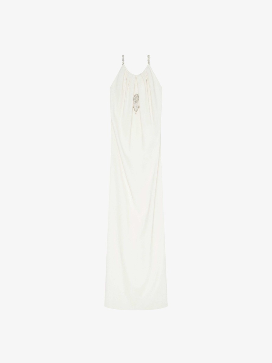 Women Givenchy Dresses | Evening Draped Dress In Crepe With Crystal Details Ivory