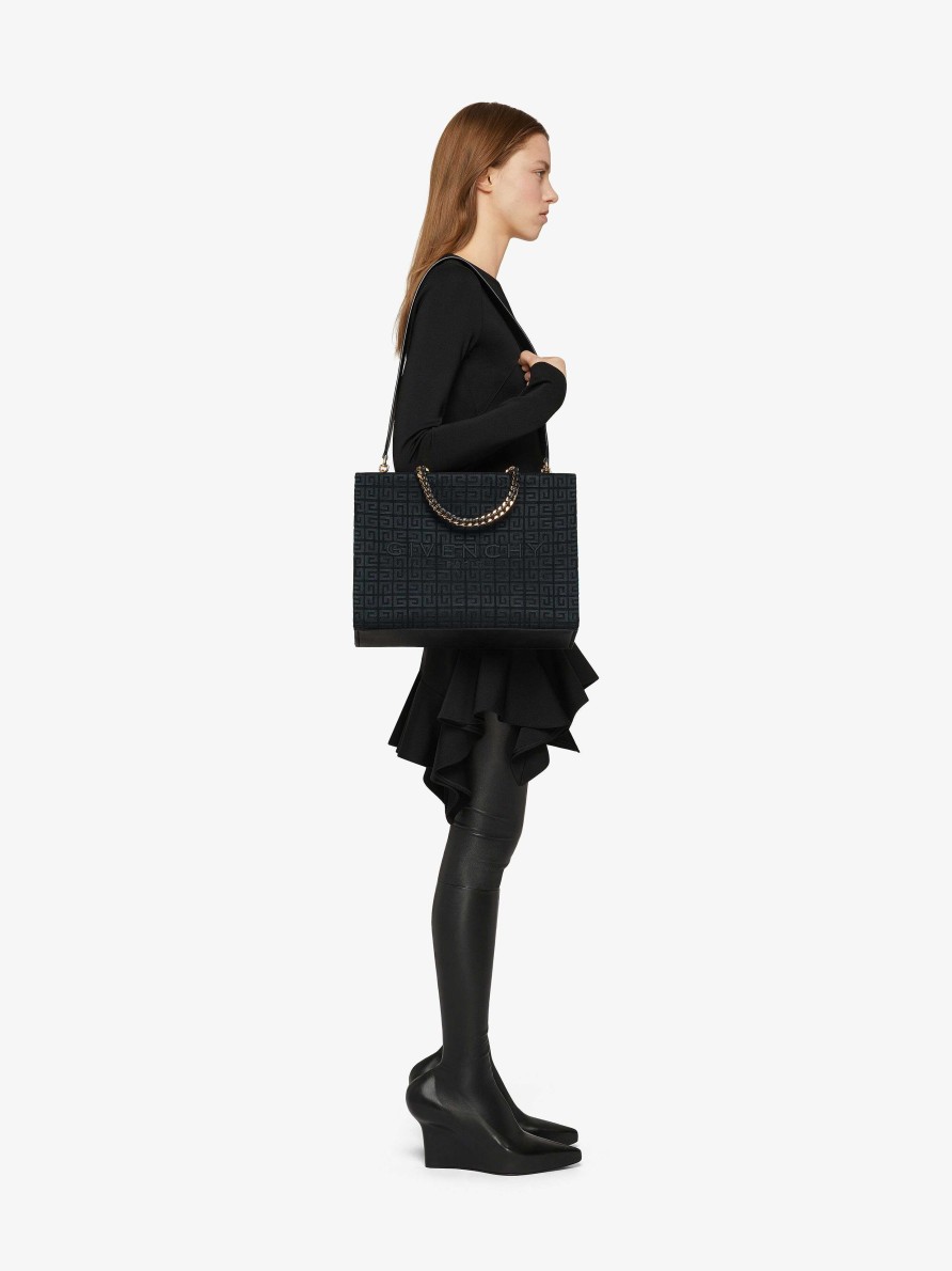 Women Givenchy G-Tote | Medium G-Tote Shopping Bag In 4G Embroidery With Chain Black