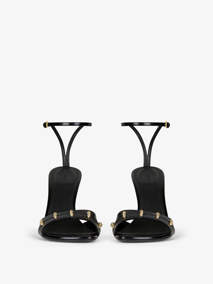 Women Givenchy Slides & Sandals | Stitch Sandals In Leather With Crystals Details Black