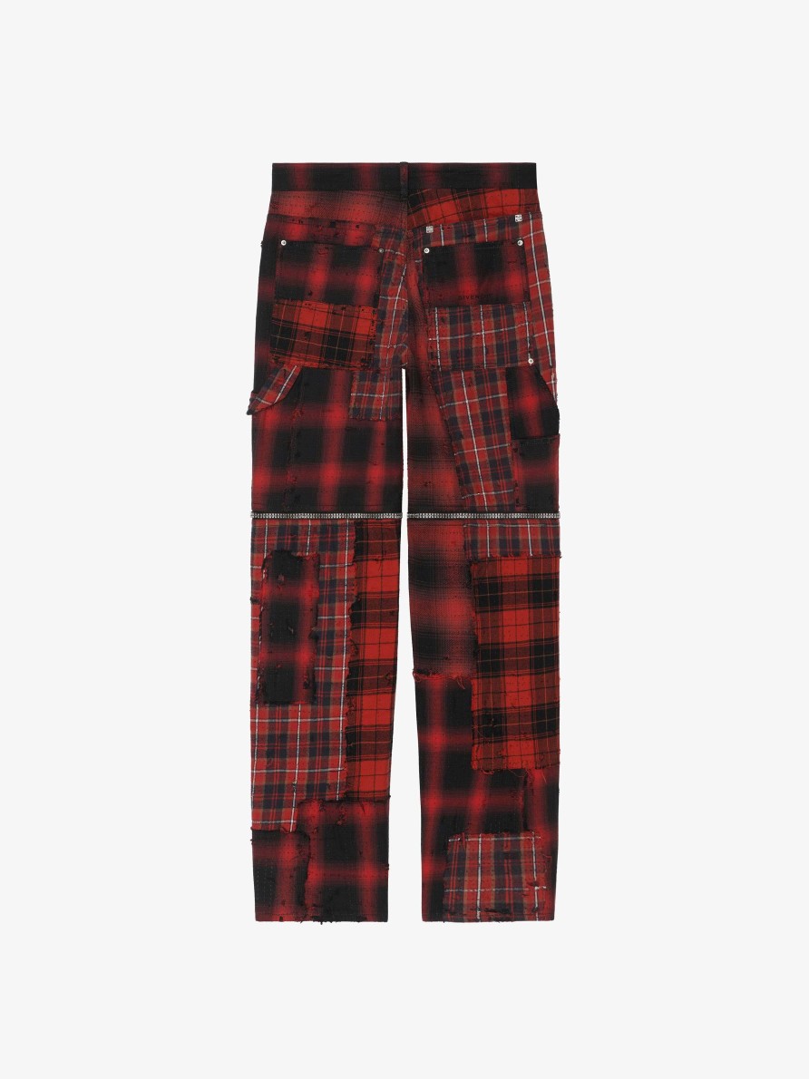 Men Givenchy Denim | Two In One Detachable Pants In Boro-Effect Destroyed Denim Black/Red