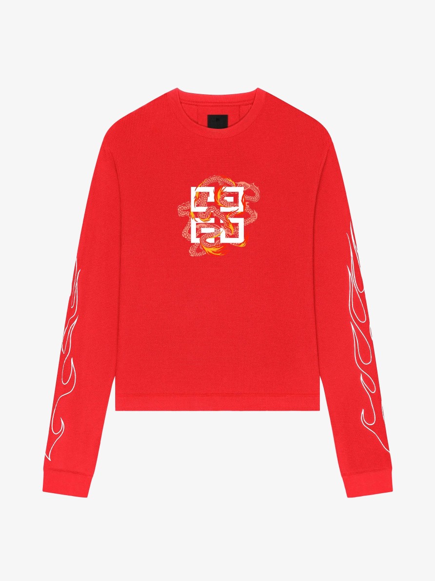 Men Givenchy T-Shirts | Boxy Fit T-Shirt In Cotton With 4G Dragon Print Red