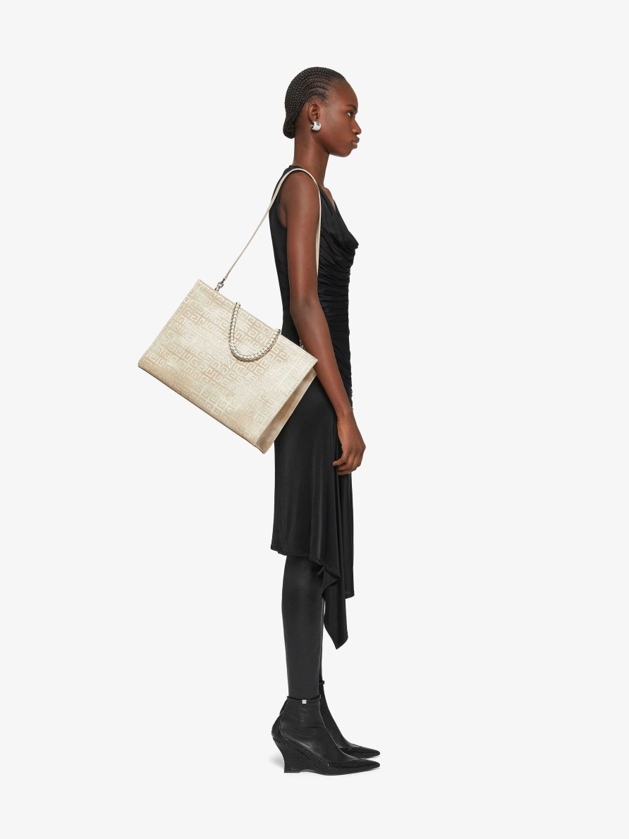 Women Givenchy G-Tote | Medium G-Tote Shopping Bag In 4G Canvas With Chain Dusty Gold