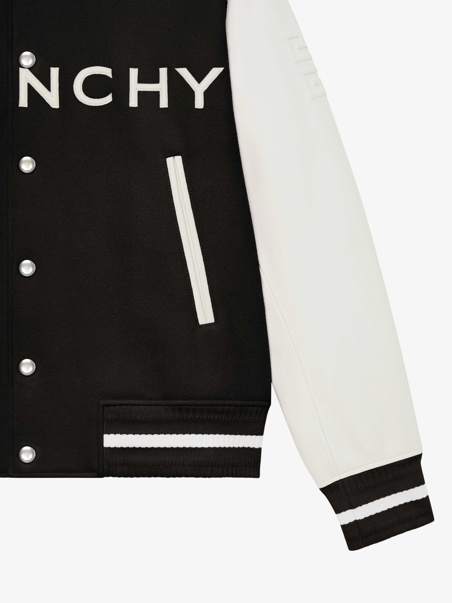 Men Givenchy Outerwear & Blousons | Givenchy Varsity Jacket In Wool And Leather Black/White