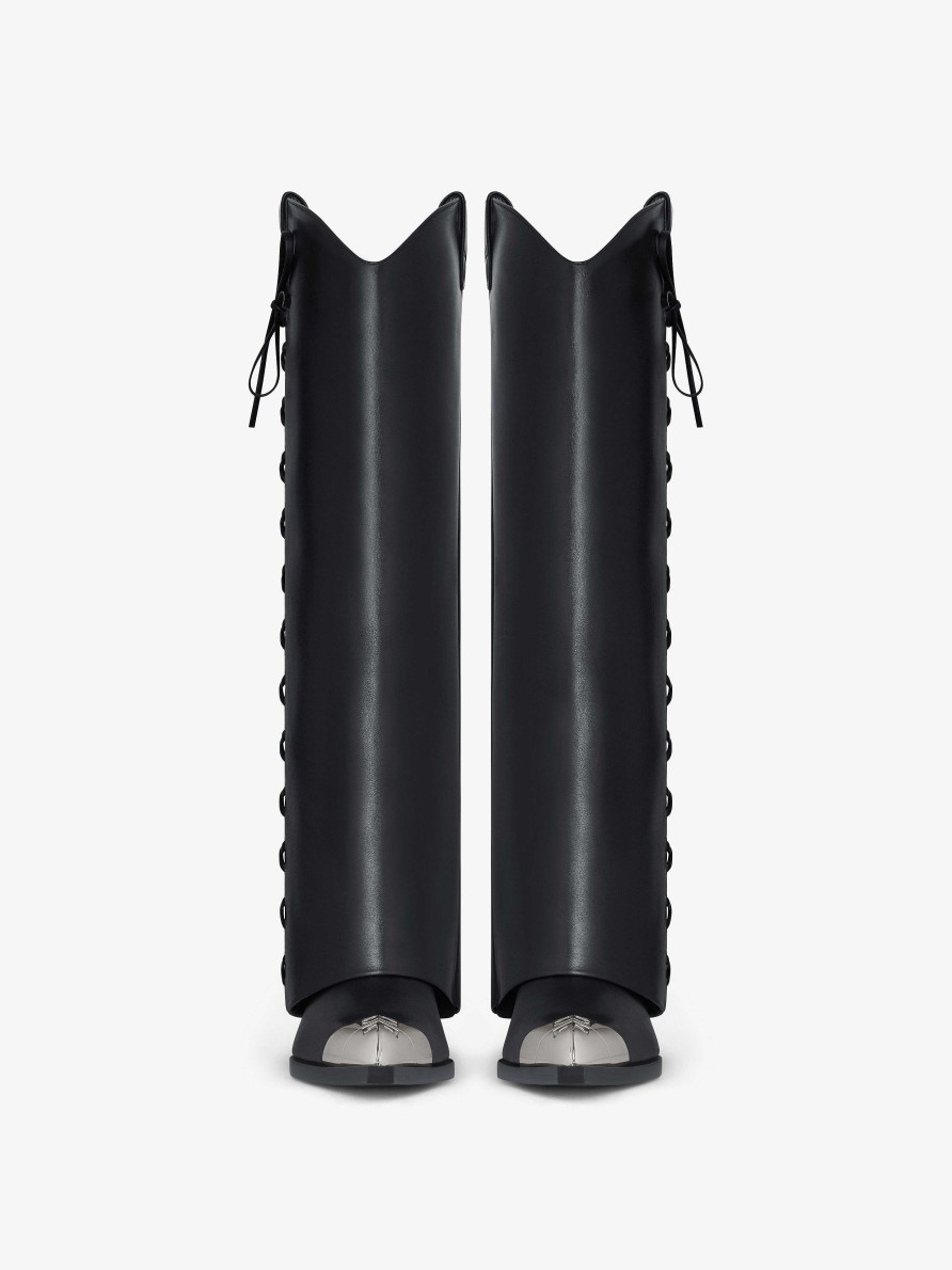 Women Givenchy Boots & Booties | Shark Lock Cowboy Boots In Corset Style Leather Black