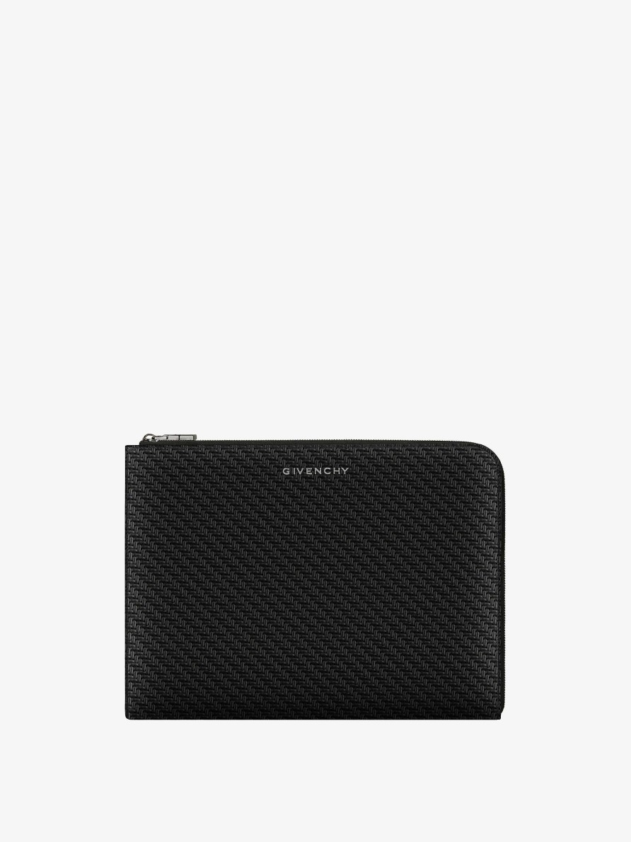 Men Givenchy Small Leather Goods | Large Givenchy Gusset Wallet In Braided-Effect Leather Black