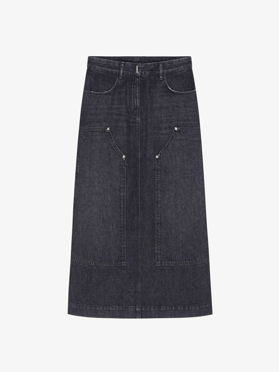 Women Givenchy Skirts | Skirt In Denim With Patches Faded Black