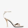 Women Givenchy Slides & Sandals | Stitch Sandals In Laminated Leather With Crystals Dusty Gold