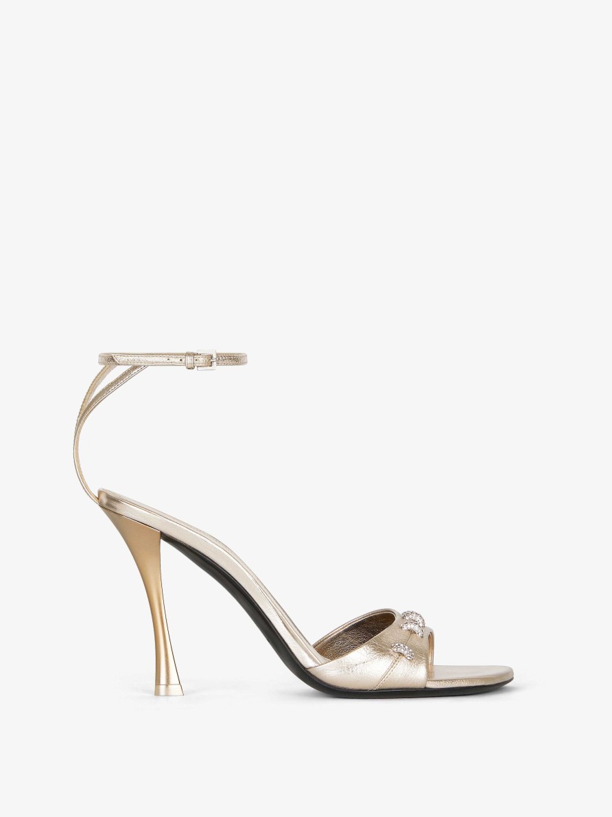 Women Givenchy Slides & Sandals | Stitch Sandals In Laminated Leather With Crystals Dusty Gold