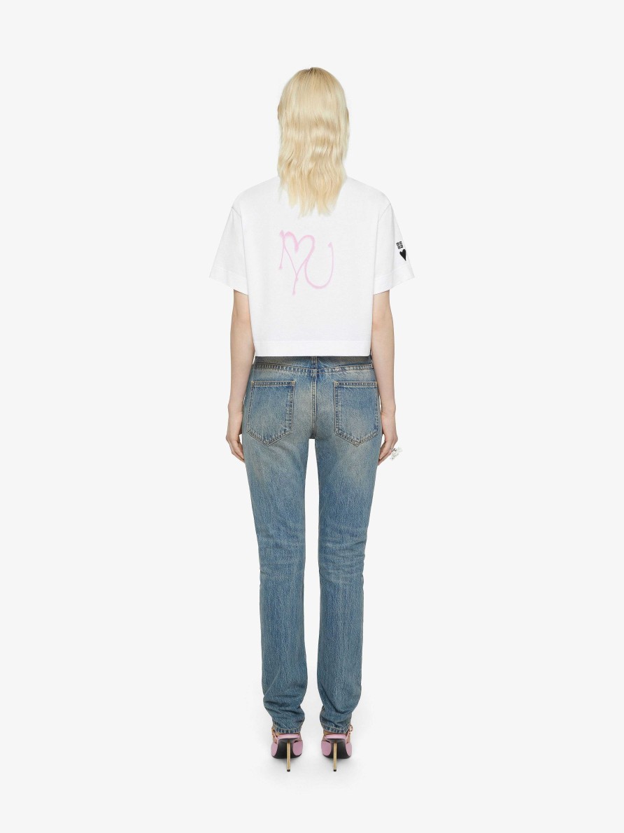 Women Givenchy T-Shirts | Cropped T-Shirt In Cotton With Givenchy Love Prints White