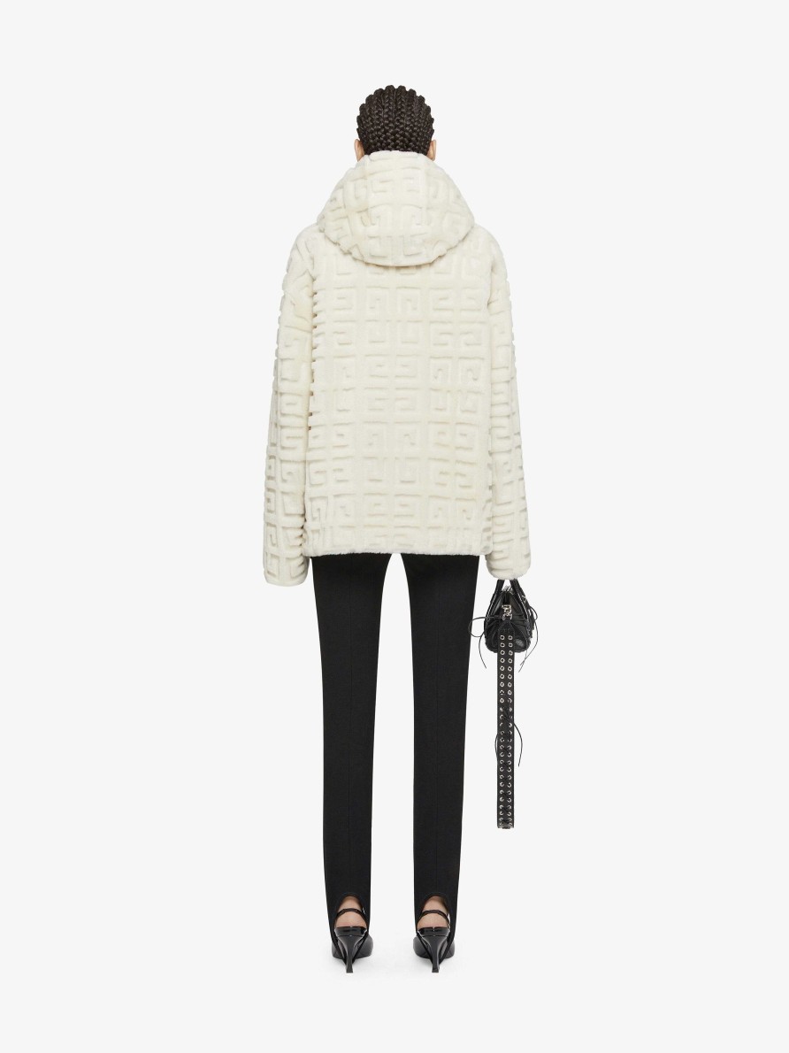 Women Givenchy Outerwear & Blousons | Reversible Hooded Jacket In 4G Fur Ivory