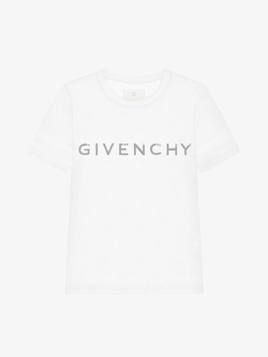 Women Givenchy T-Shirts | Double Layered Fitted T-Shirt In Cotton With 4G Tulle White