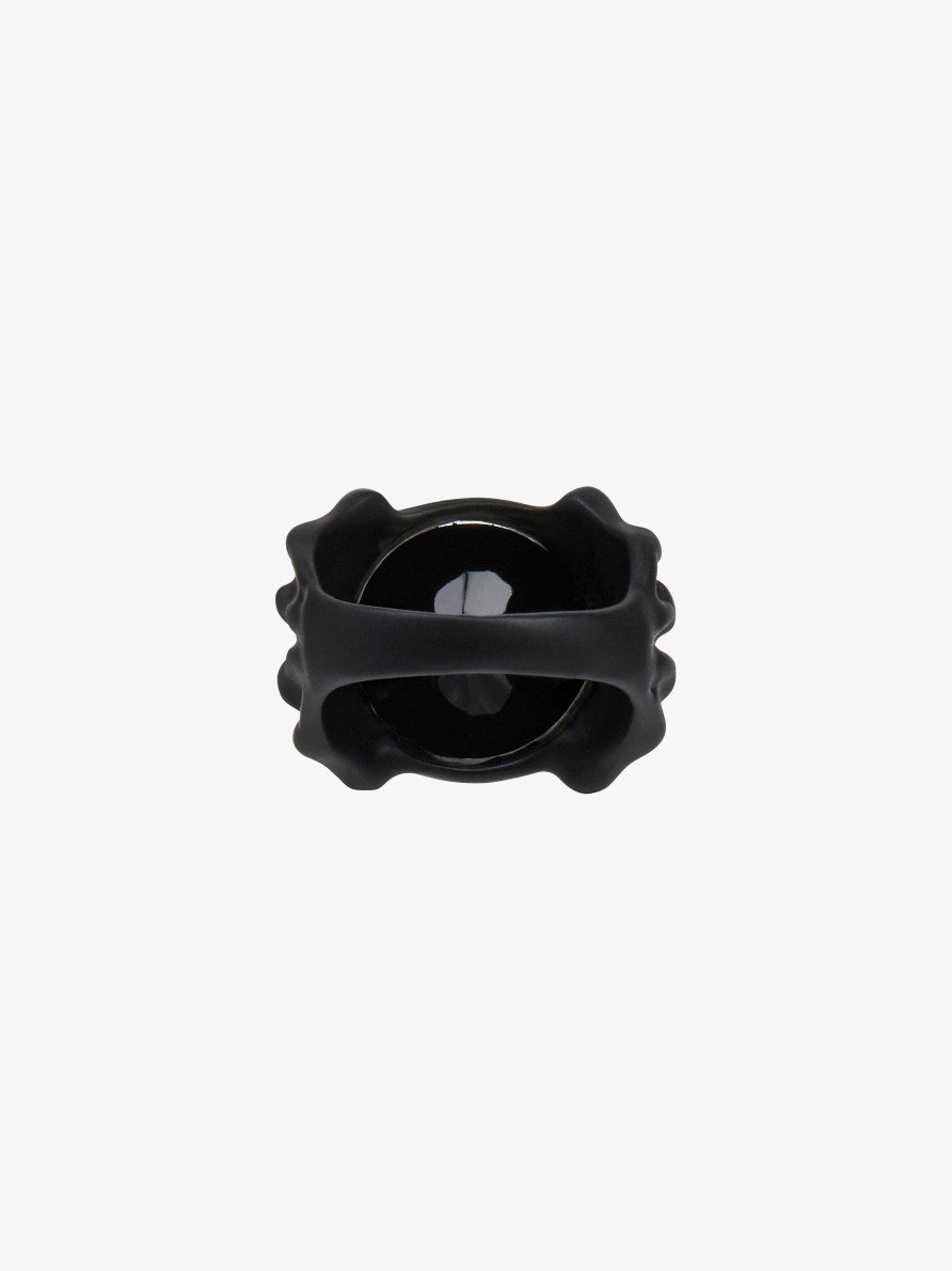 Men Givenchy Jewelry | G Skull Ring In Enamel With Crystal Black