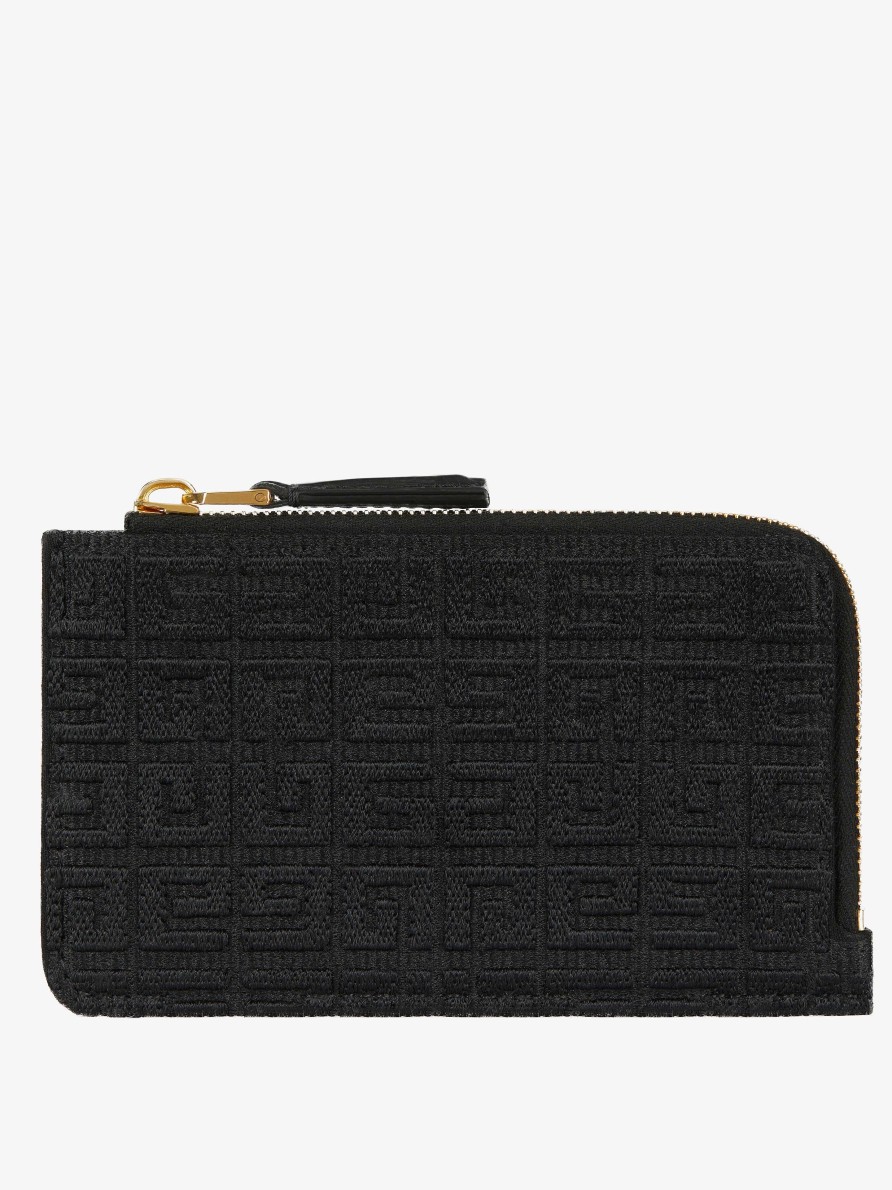 Women Givenchy Small Leather Goods | G-Cut Zipped Card Holder In 4G Embroidered Canvas Black