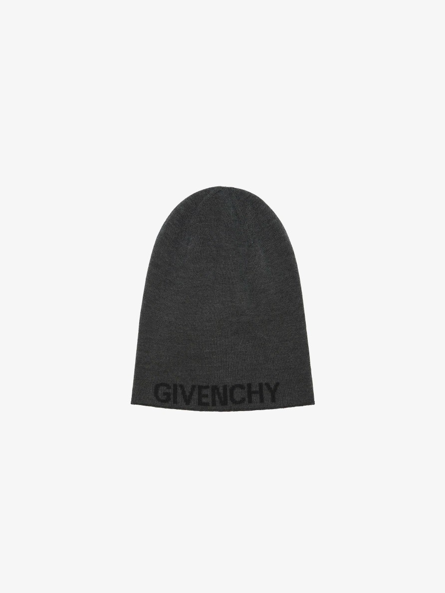 Men Givenchy Beanies & Caps | Givenchy 4G Double Sided Beanie In Wool Grey/Black