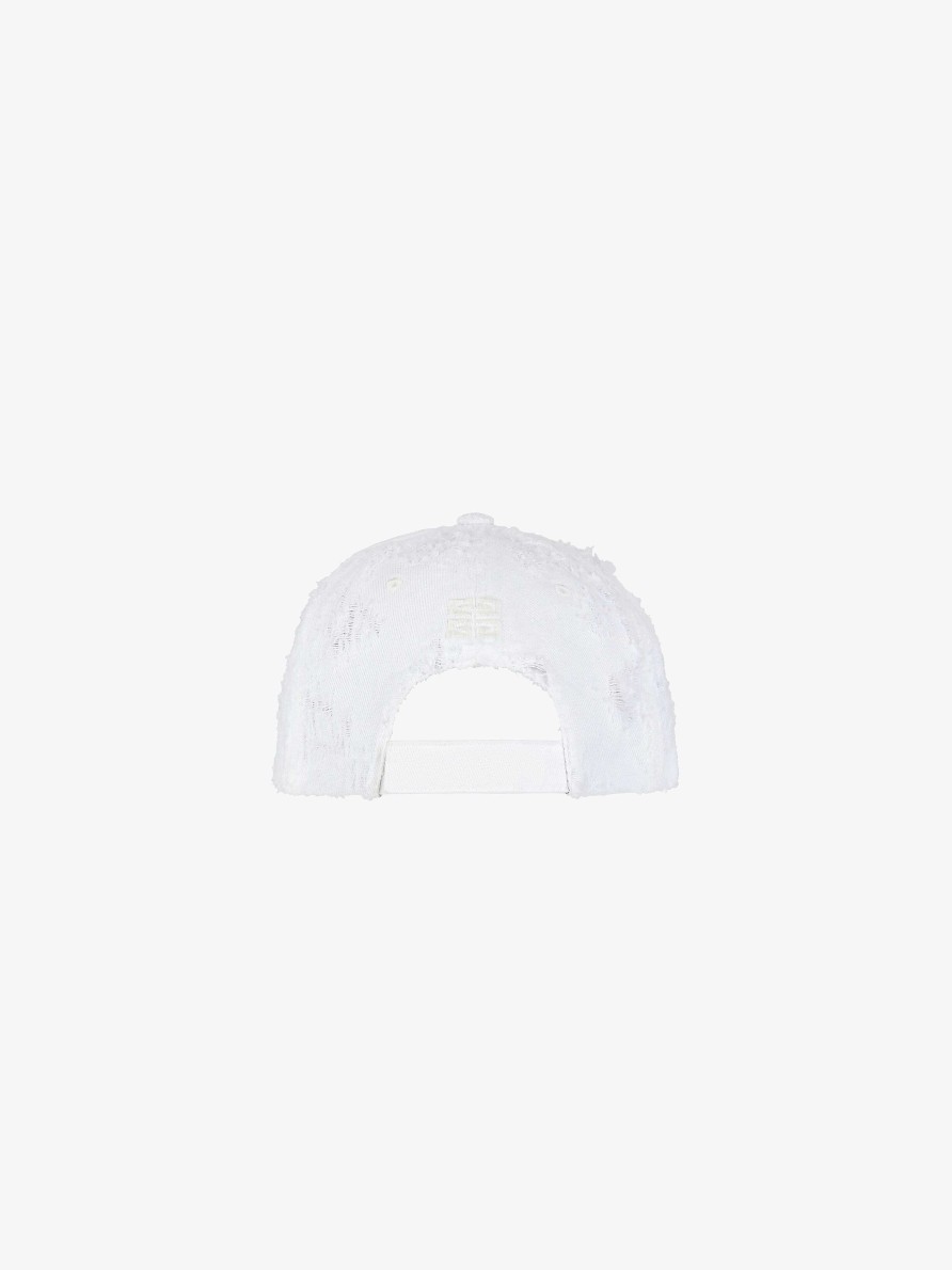 Men Givenchy Beanies & Caps | Givenchy Embroidered Cap In Rip And Repair Denim White