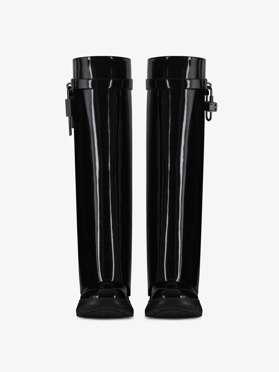 Women Givenchy Shark Lock | Shark Lock Biker Boots In Patent Leather Black