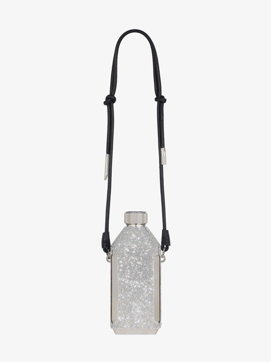 Men Givenchy Other Accessories | Givenchy 4G Flask In Metal And Strass With Strap Silvery