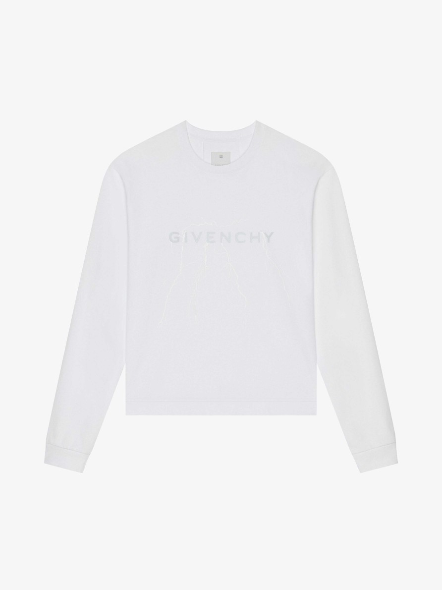 Men Givenchy T-Shirts | Boxy Fit T-Shirt In Cotton With Reflective Artwork White