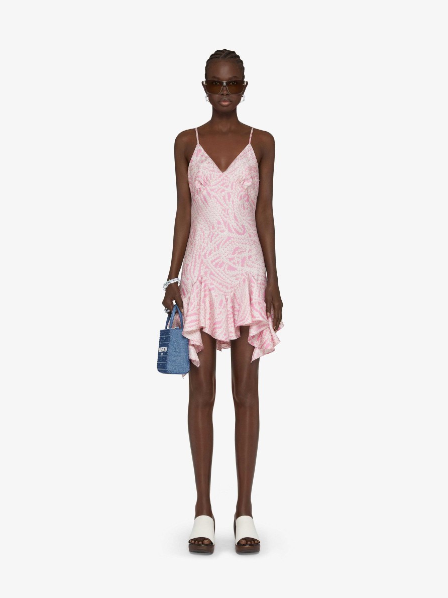 Women Givenchy Dresses | Straps Dress In Printed Silk With Ruffles Pink/White