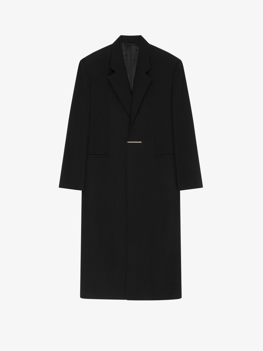 Men Givenchy Jackets & Coats | Long Oversized Coat In Wool Flannel Black