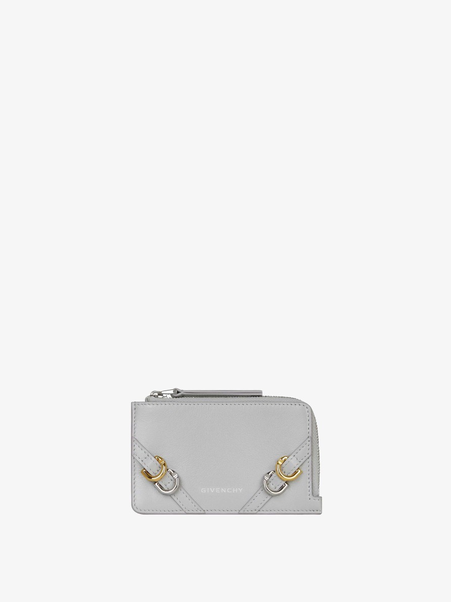 Women Givenchy Small Leather Goods | Voyou Zipped Card Holder In Leather Light Grey