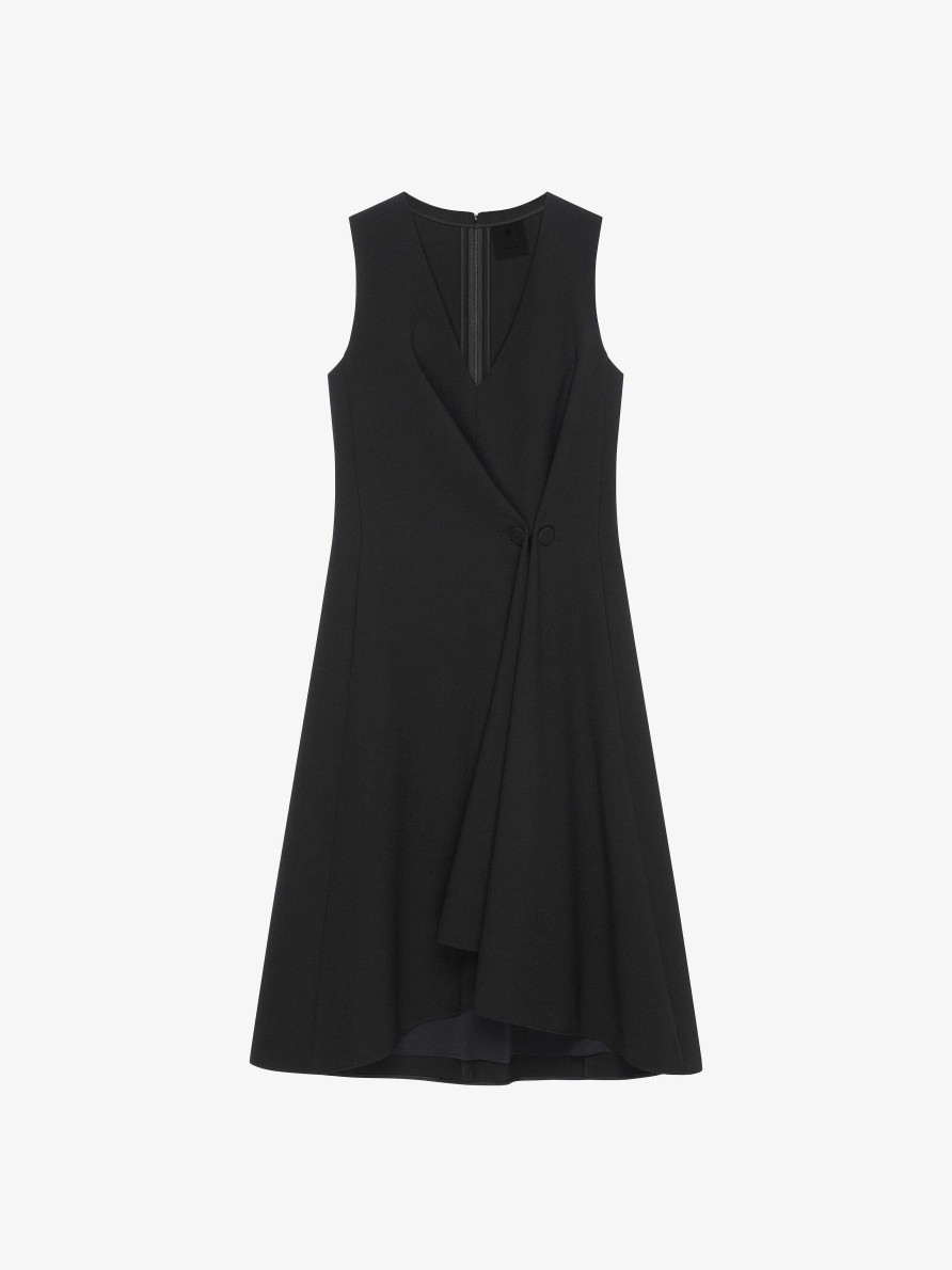 Women Givenchy Dresses | Dress With Buttons And Pleated Effect In Cady Black