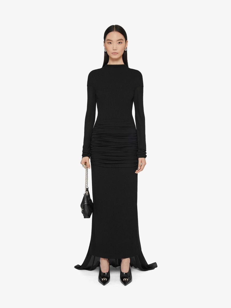 Women Givenchy Dresses | Evening Draped Dress In Jersey And Silk With Train Black