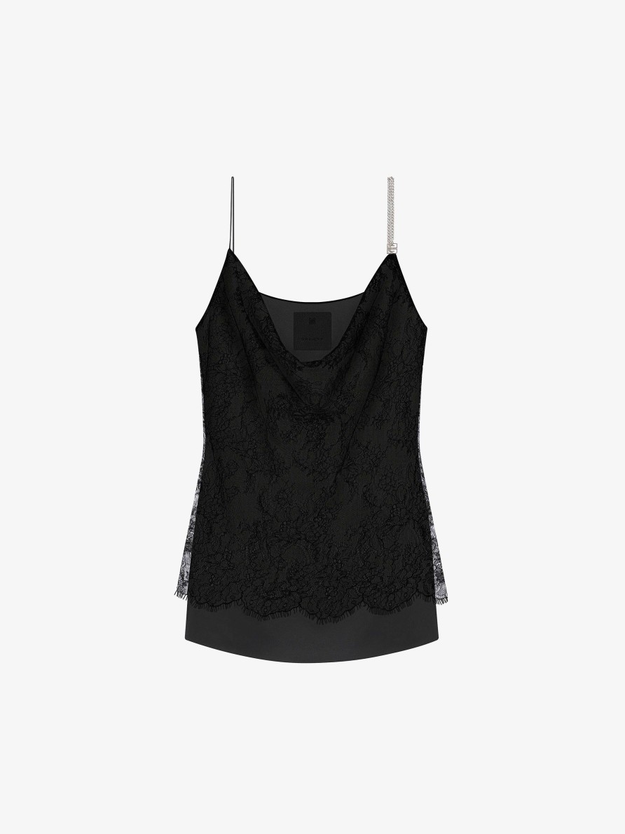 Women Givenchy Tops & Shirts | Top In Lace With Chain Detail Black