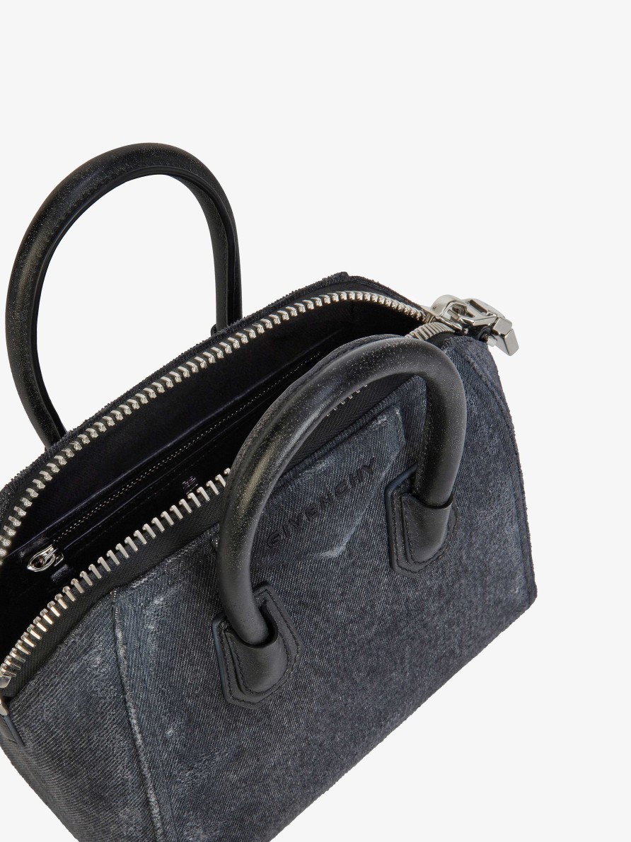 Women Givenchy Antigona | Mini Antigona Bag In Washed Denim Black