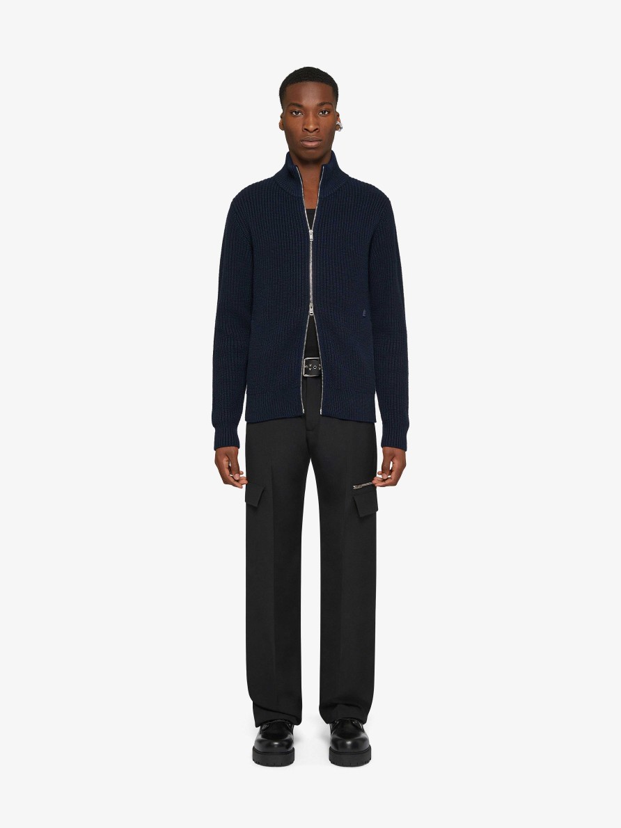 Men Givenchy Knitwear | Zipped Cardigan In Wool And Cashmere Night Blue