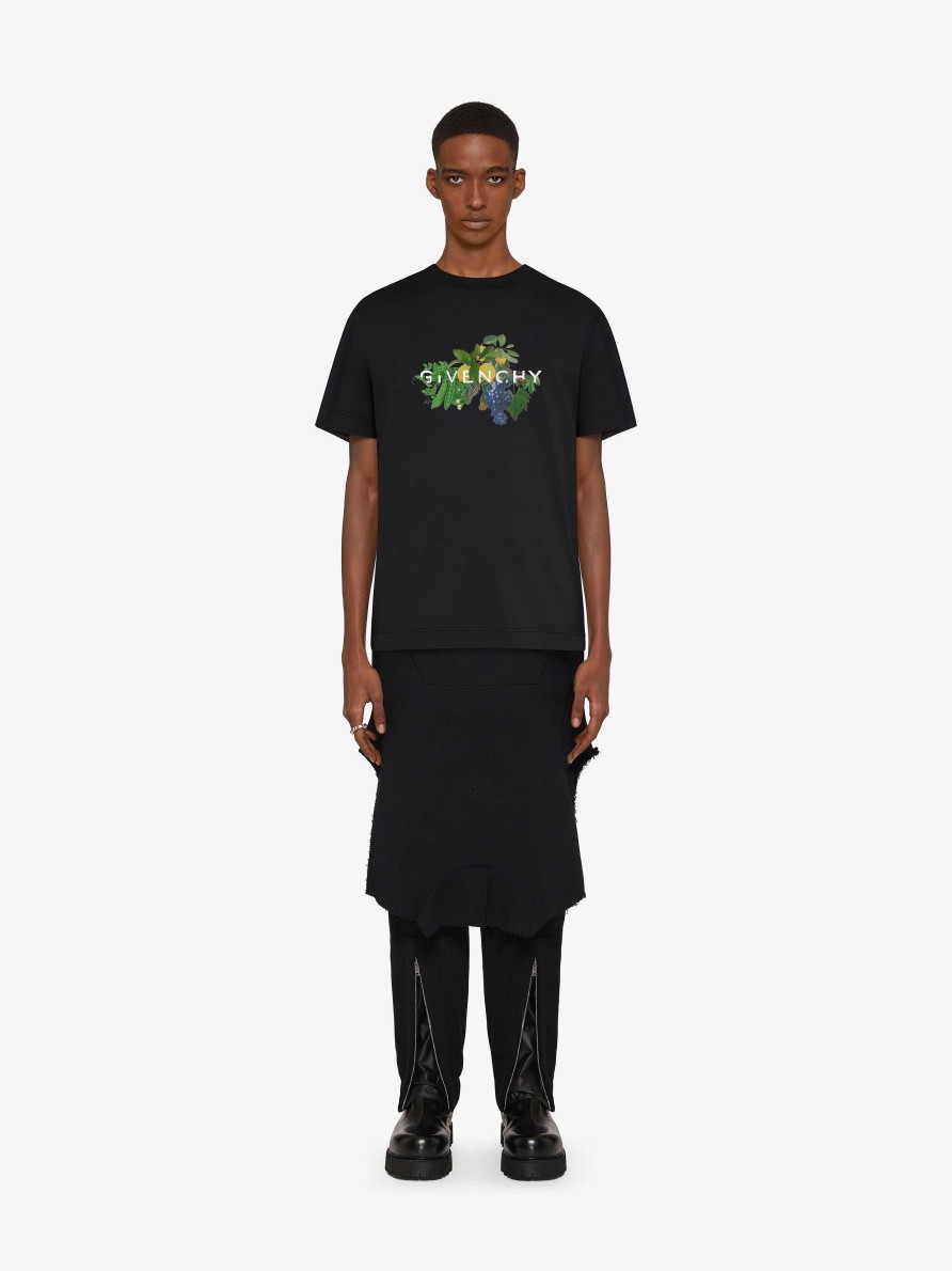 Men Givenchy T-Shirts | Slim Fit T-Shirt In Cotton With Givenchy Fruits Print Black