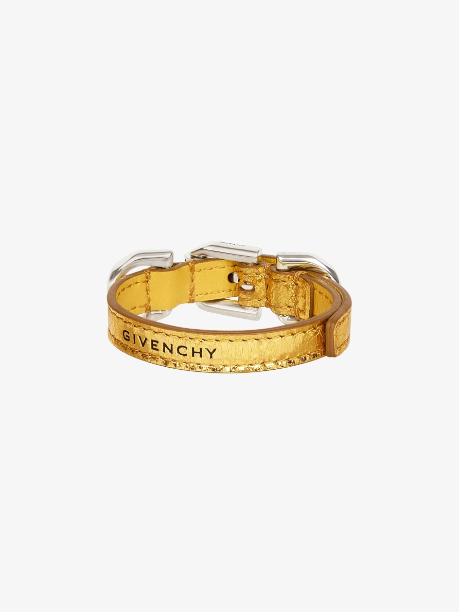 Women Givenchy Jewelry | Voyou Bracelet In Laminated Leather And Metal Golden