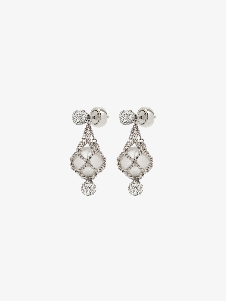 Women Givenchy Jewelry | Pearling Earrings In Metal With Pearls And Crystals White/Silvery