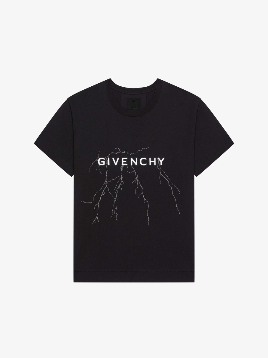 Men Givenchy T-Shirts | Boxy Fit T-Shirt In Cotton With Reflective Artwork Black