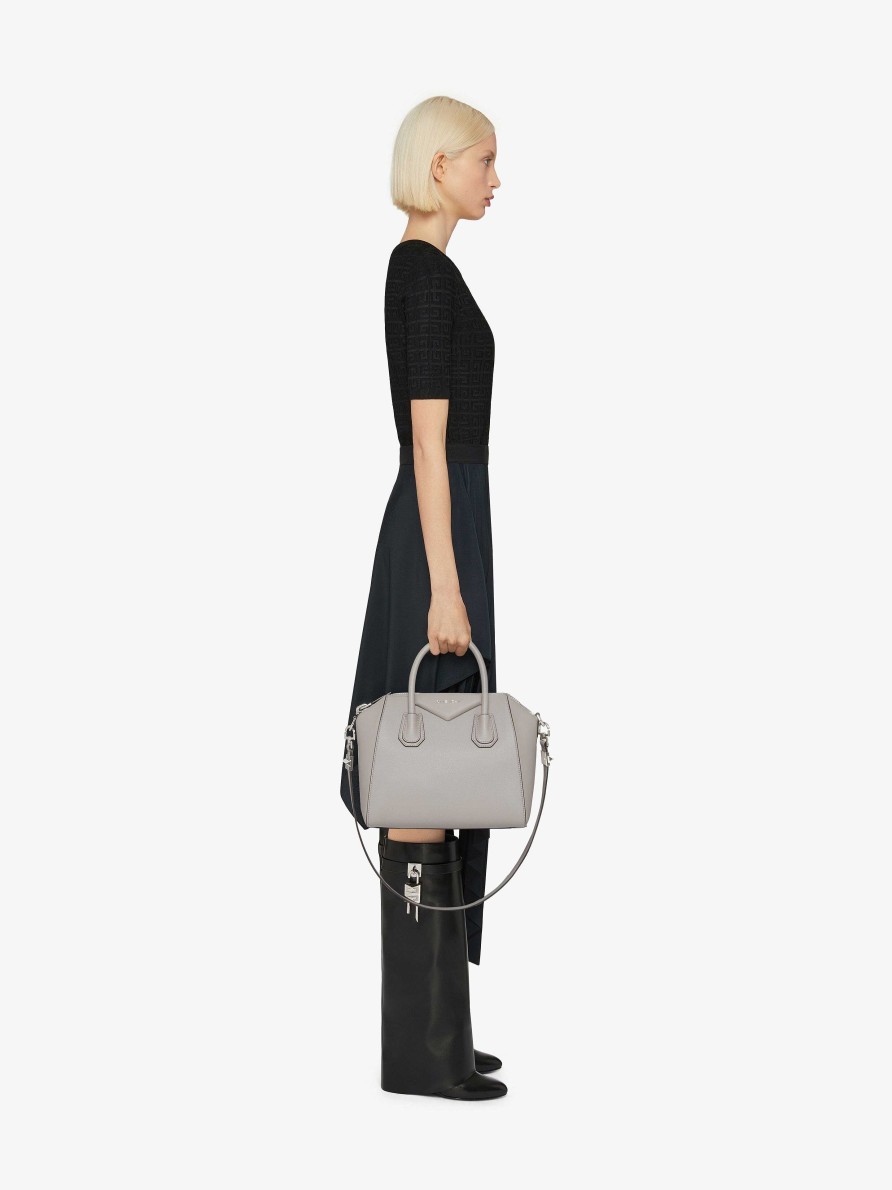 Women Givenchy Antigona | Small Antigona Bag In Grained Leather Pearl Grey