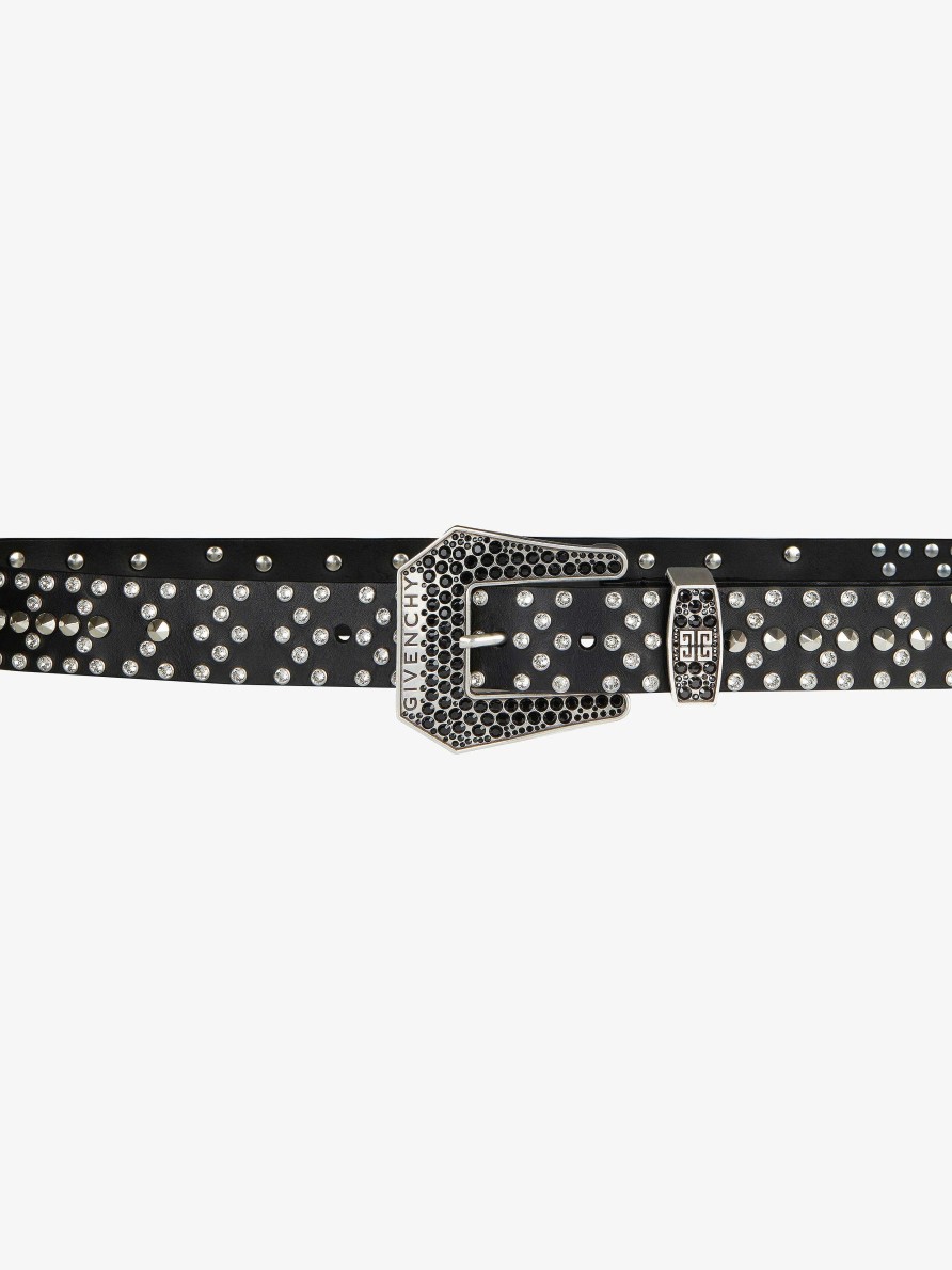 Men Givenchy Belts | Belt In Leather With Studs And Crystals Black