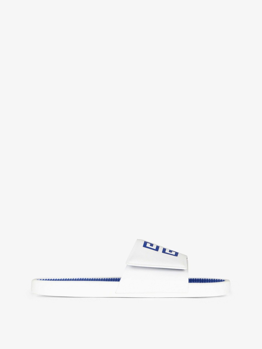 Men Givenchy Slides & Sandals | Slide Flat Sandals In Synthetic Leather White/Blue