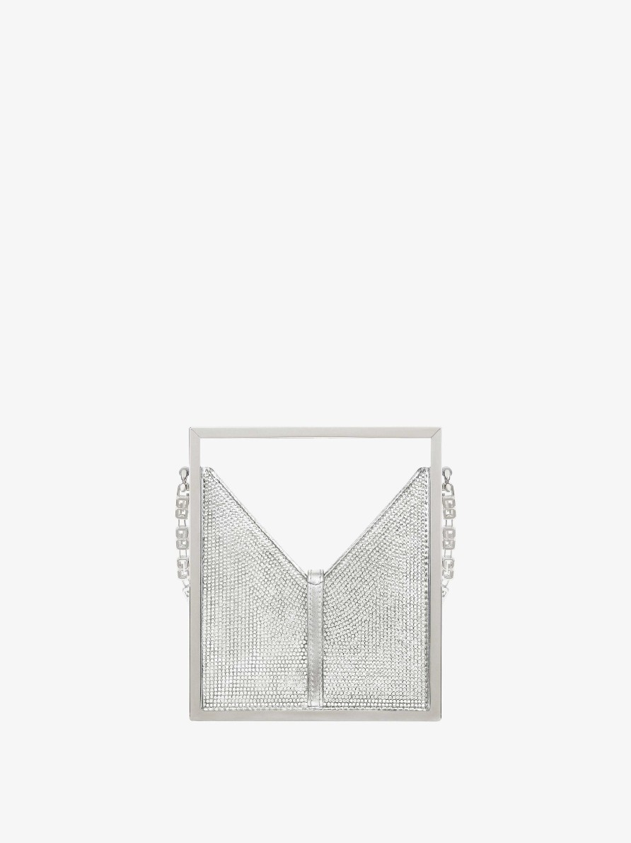 Women Givenchy Mini & Micro Bags | Micro Cut Out Bag In Satin And Strass With Frame Silvery Grey