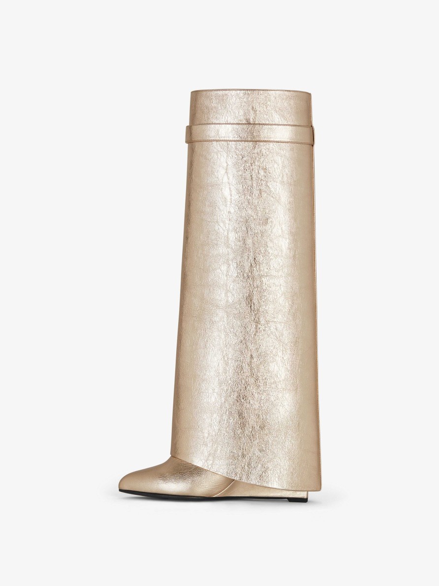 Women Givenchy Shark Lock | Shark Lock Boots In Laminated Leather Dusty Gold