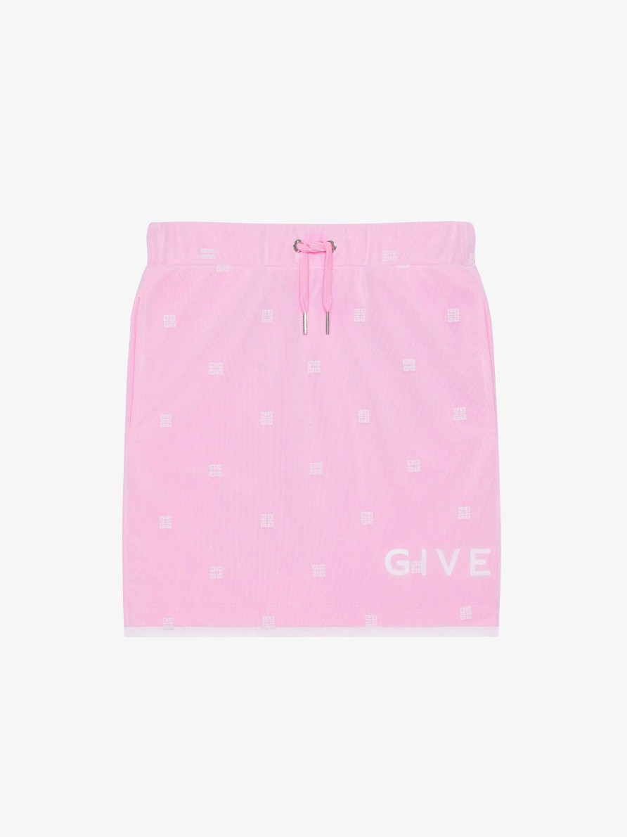 Women Givenchy Girl (4 To 12 Years) | Givenchy Double-Layered Skirt In Fleece With 4G Tulle Pink