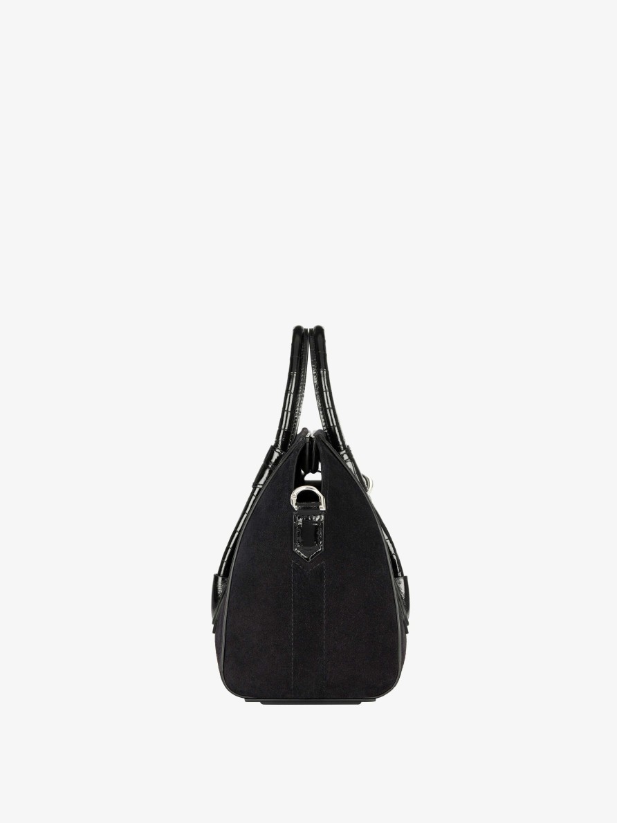 Women Givenchy Antigona | Mini Antigona Lock Bag In Suede Black