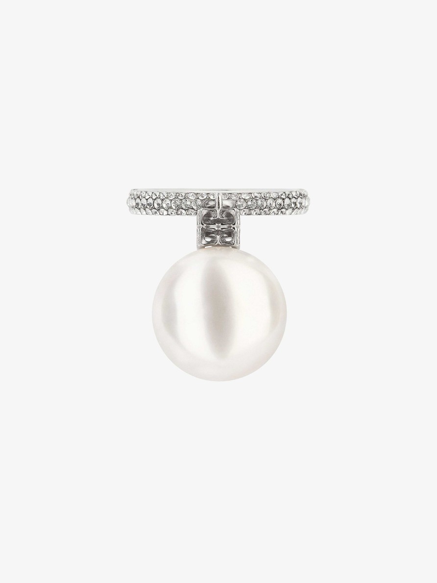 Women Givenchy Jewelry | Pearl Ring In Metal With Crystals White/Silvery