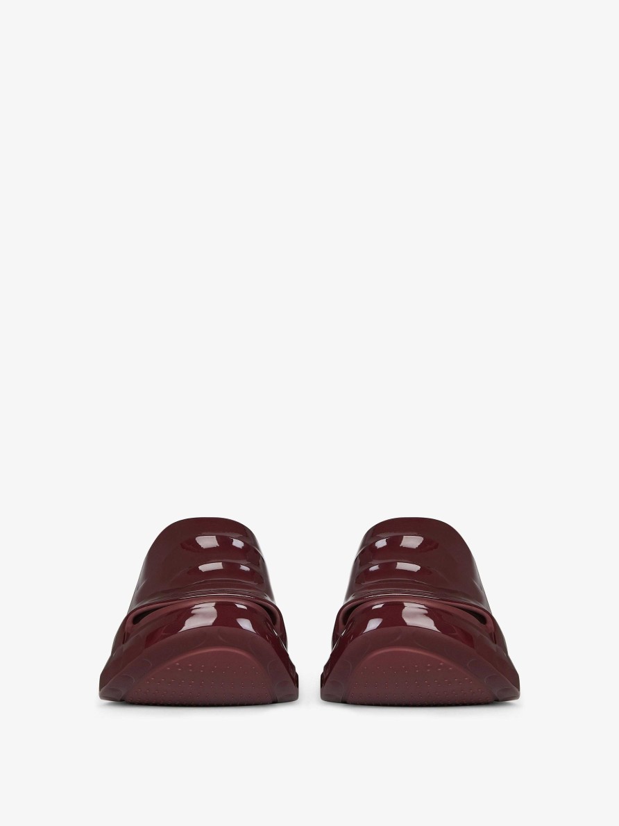 Women Givenchy Slides & Sandals | Marshmallow Wedge Sandals In Rubber Oxblood Red