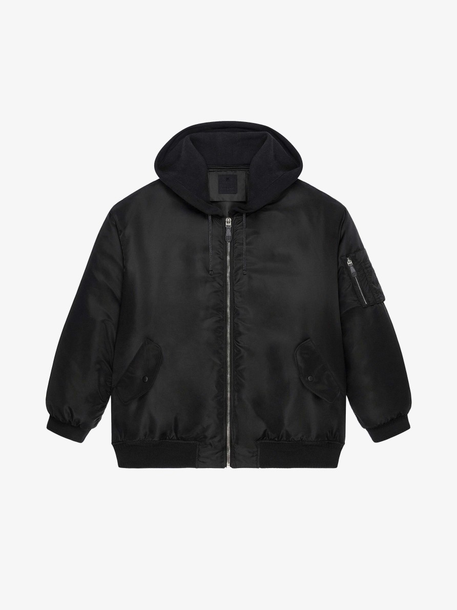 Women Givenchy Outerwear & Blousons | Oversized Hooded Bomber Jacket Black