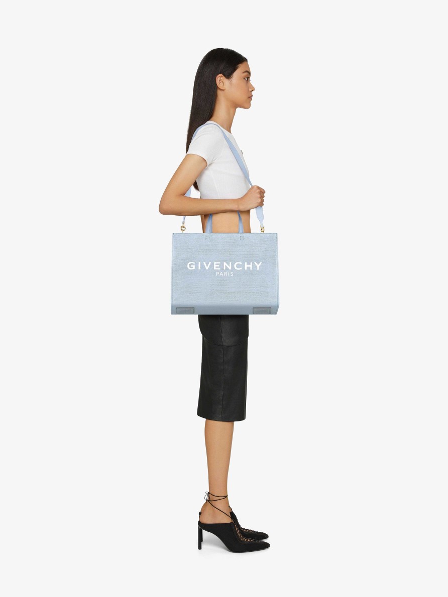 Women Givenchy G-Tote | Medium G-Tote Shopping Bag In Canvas Cloud Blue