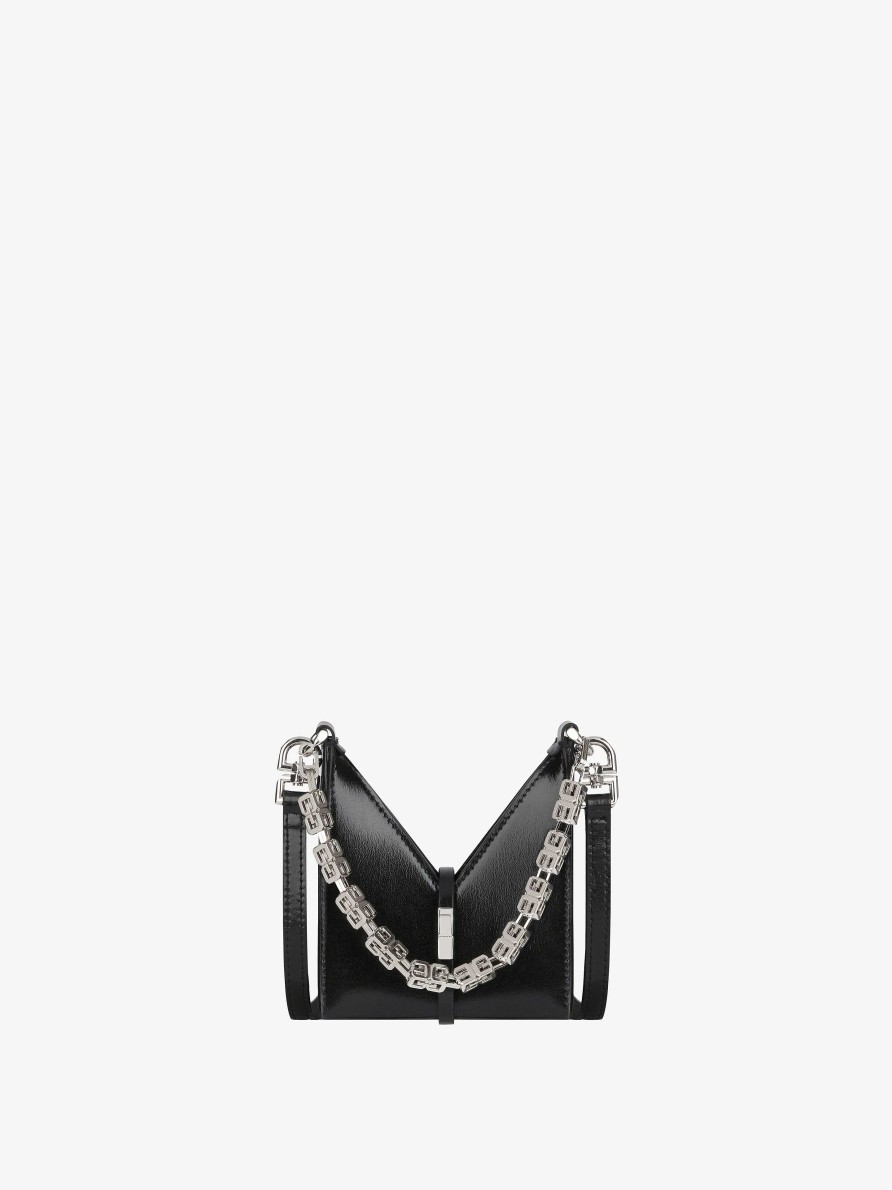 Women Givenchy Mini & Micro Bags | Micro Cut Out Bag In Box Leather With Chain Black