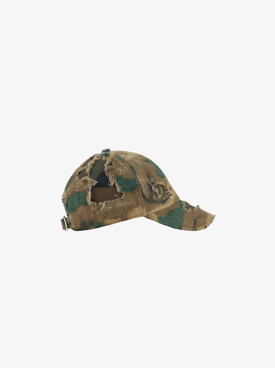 Men Givenchy Beanies & Caps | Givenchy Cap In Ripped & Repaired Camo Denim Brown/Khaki