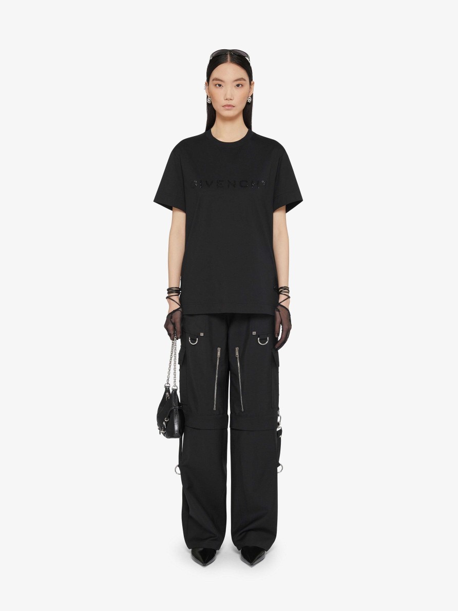 Women Givenchy T-Shirts | Givenchy T-Shirt In Cotton With Rhinestones Black