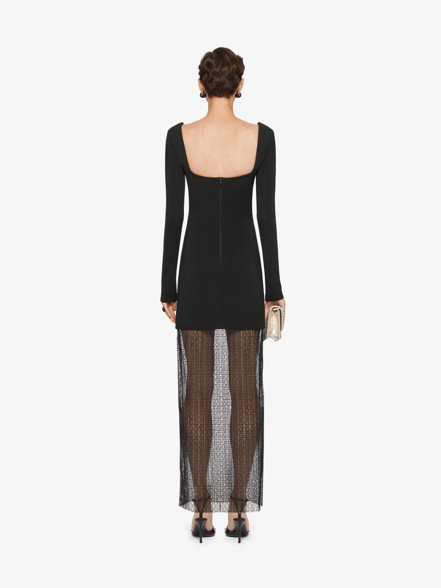 Women Givenchy Dresses | Dress In Jersey And 4G Lace With Rhinestones Black